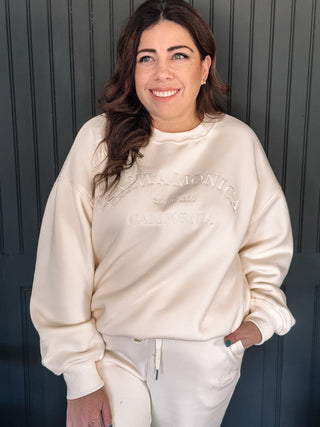 Santa Monica Embroidered Oversized Sweatshirt & Sweatpants Set, Cream - The Farmhouse