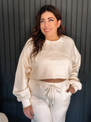 Santa Monica Embroidered Oversized Sweatshirt & Sweatpants Set, Cream - The Farmhouse