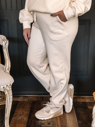 Santa Monica Embroidered Oversized Sweatshirt & Sweatpants Set, Cream - The Farmhouse