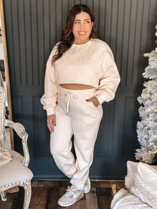 Santa Monica Embroidered Oversized Sweatshirt & Sweatpants Set, Cream - The Farmhouse