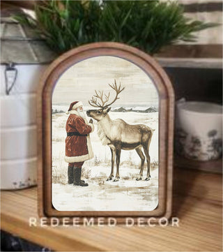 Santa Reindeer Neutral Arch Framed Art 6x8" - 420 Home Decor - The Farmhouse