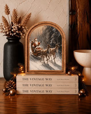 Santa sleigh Christmas arch framed art print for holiday mantel decor