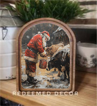 Santa with Cows Arch Framed Art 6x8" - 420 Home Decor - The Farmhouse