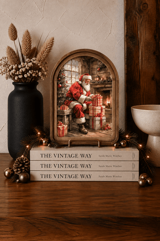 Santa with Gifts Christmas Arch Framed Art 6x8"