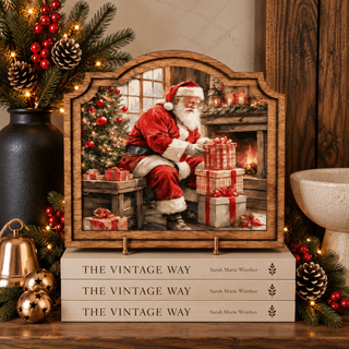 Santa with gifts Christmas provincial framed art, 9 by 10 inches, for holiday decor