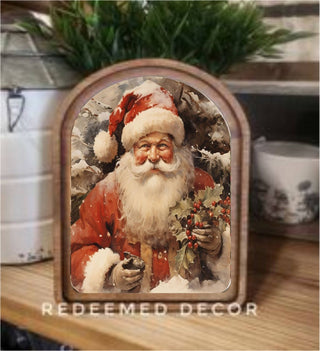 Santa with Holly Arch Framed Art 6x8" - 420 Home Decor - The Farmhouse