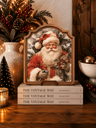 Redeemed Decor Santa with holly Christmas framed provincial art, holiday decor