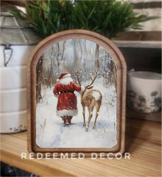Santa with Reindeer Arch Framed Art 6x8" - 420 Home Decor - The Farmhouse