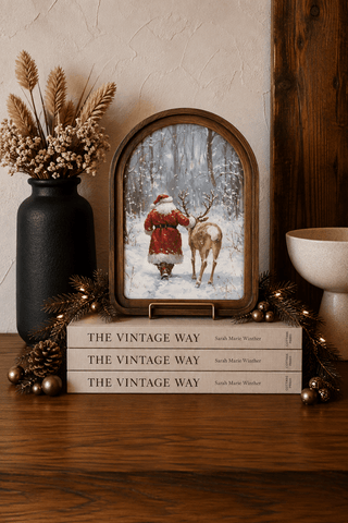 Santa with Reindeer Christmas Arch Framed Art 8.25x11” - 430 Holiday Decor - The Farmhouse