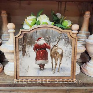 Santa With Reindeer Provincial Framed Art - 420 Home Decor - The Farmhouse
