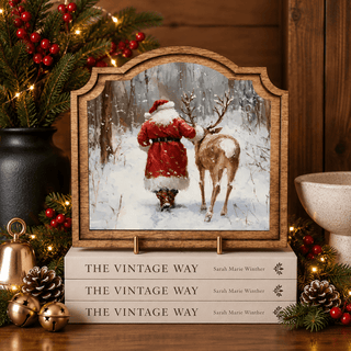 Santa With Reindeer Provincial Framed Art, 9" x 10" - 420 Home Decor - The Farmhouse