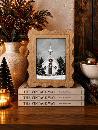 Scallop Christmas Church framed canvas holiday art for seasonal display