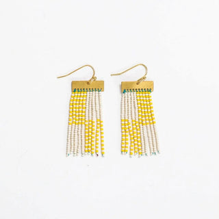 Scout Rectangle Hanger Blocks With Stripes Beaded Fringe Earrings - Lemon - The Farmhouse