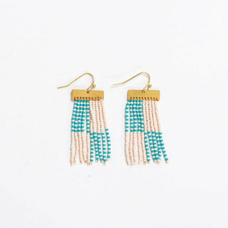 Scout Rectangle Hanger Blocks With Stripes Beaded Fringe Earrings - Turquoise - The Farmhouse