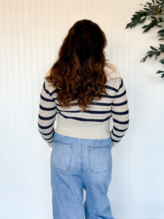 Seaside Stroll Zip - Up Pointelle Sweater Jacket - 100 Casual Tops - The Farmhouse