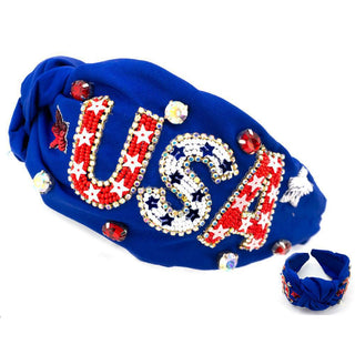 Seed Bead Patriotic USA Headband - Blue - The Farmhouse