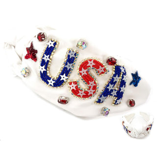 Seed Bead Patriotic USA Headband - White - The Farmhouse