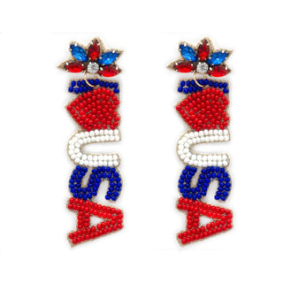 Seed Beaded "I Heart USA" Dangle Earrings - The Farmhouse