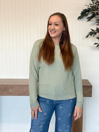 Serene Sage Pointelle Crewneck Sweater - 100 Casual Tops - The Farmhouse