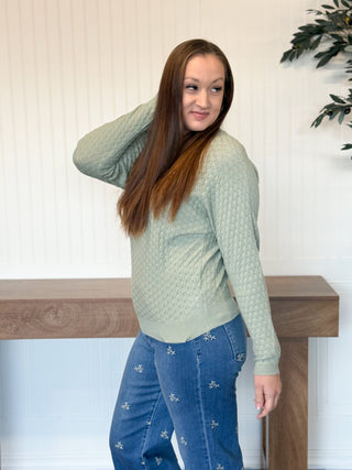 Serene Sage Pointelle Crewneck Sweater - 100 Casual Tops - The Farmhouse