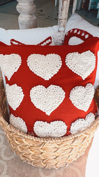 Sherpa Valentines Day Heart Pillow, Red - The Farmhouse