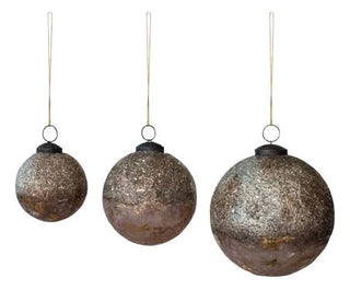 Textured Glass Ball Ornament w / Mica Flakes , Oxidized Gold & Plum