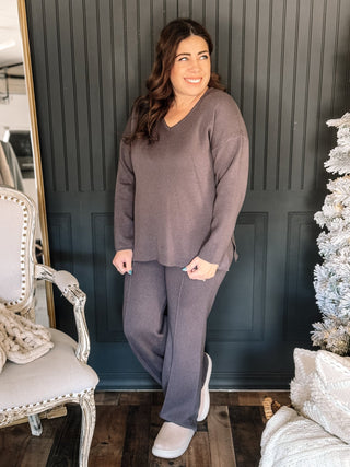 Sierra Lounge Athleisure Lounge Knit Set, Charcoal - The Farmhouse