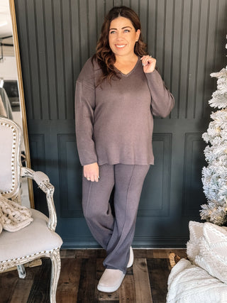 Sierra Lounge Athleisure Lounge Knit Set, Charcoal - The Farmhouse