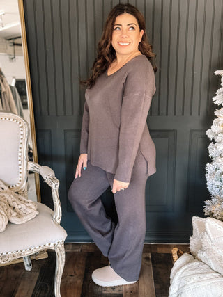 Sierra Lounge Athleisure Lounge Knit Set, Charcoal - The Farmhouse