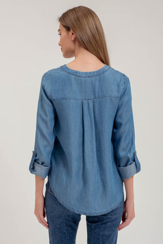 Skyline Chambray Tunic Denim Business Casual Top, Chambray - The Farmhouse