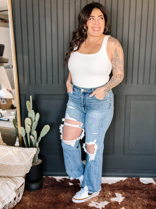 Skyline High Rise Distressed Crop Straight Jeans - The Farmhouse