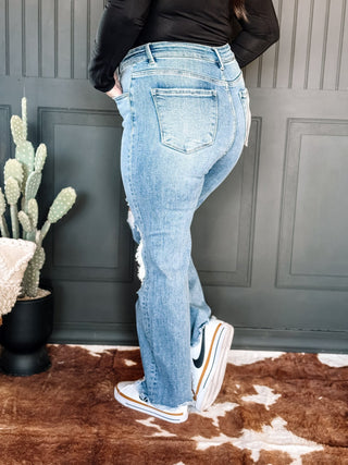 Skyline High Rise Distressed Crop Straight Jeans - The Farmhouse