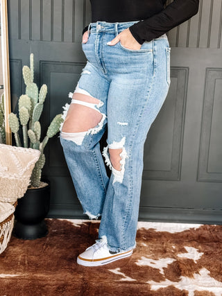 Skyline High Rise Distressed Crop Straight Jeans - The Farmhouse