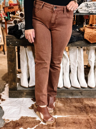 Sleek Lines High Rise Skinny Jeans, Mocha - The Farmhouse