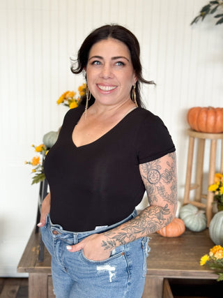Sloane Double V - Neck Top, Black - 130 Basics - The Farmhouse