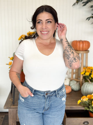 Sloane Double V - Neck Top, Ivory - 130 Basics - The Farmhouse