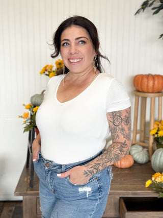 Sloane Double V - Neck Top, Ivory - 130 Basics - The Farmhouse