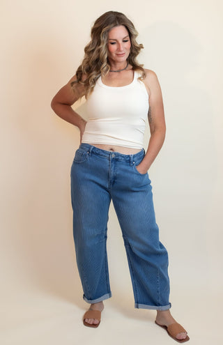 Slouchy Crop Barrel Textured Jeans - Jeans - The Farmhouse