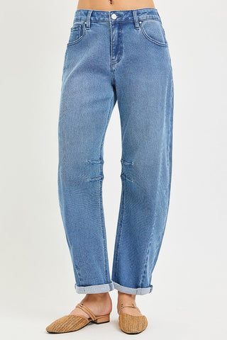 Slouchy Crop Barrel Textured Jeans - Jeans - The Farmhouse