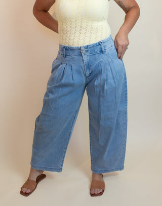 Slouchy Crop Pleated Barrel Jeans - Jeans - The Farmhouse