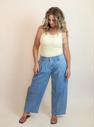 Slouchy Crop Pleated Barrel Jeans - Jeans - The Farmhouse