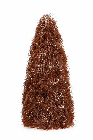 Close-up of glitter and white bead accents on grass cone tree