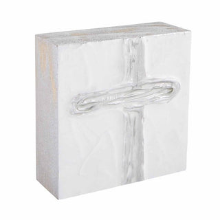 Small Silver Cross Decorative Block - The Farmhouse