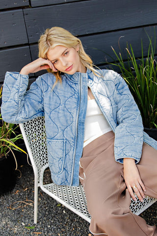 Snowbound Snow Washed Quilted Long Sleeve Jacket - The Farmhouse