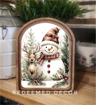 Snowman Deer Arch Framed Art 6x8" - 420 Home Decor - The Farmhouse