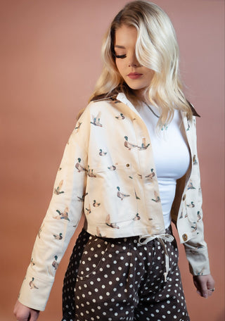 SO ME Women's Mallard Duck Print Corduroy Collar Jacket - 160 Outerwear - The Farmhouse