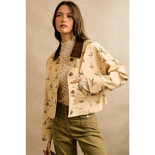 SO ME Women's Mallard Duck Print Corduroy Collar Jacket - 160 Outerwear - The Farmhouse