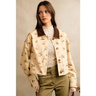 SO ME Women's Mallard Duck Print Corduroy Collar Jacket - 160 Outerwear - The Farmhouse