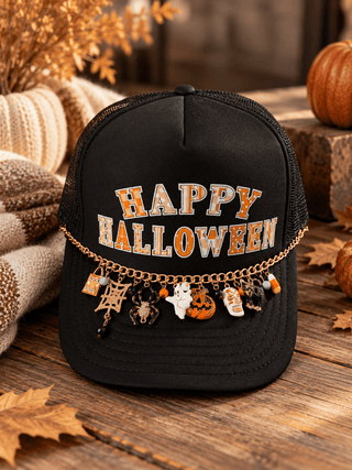SOUTHERN BLISS Happy Halloween Black Trucker Hat - 260 Fashion Accessories - The Farmhouse