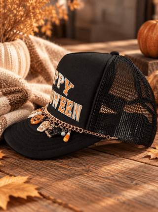 SOUTHERN BLISS Happy Halloween Black Trucker Hat - 260 Fashion Accessories - The Farmhouse